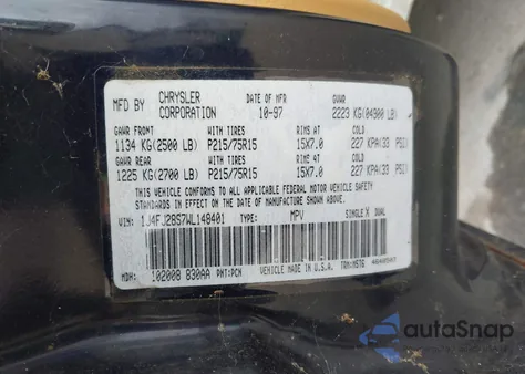 1998 Jeep Cherokee Se z USA, uszkodzony, nr VIN 1J4FJ28S7W148401